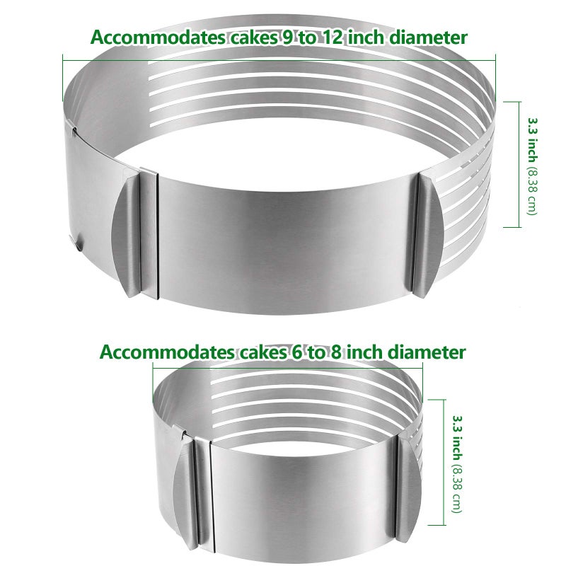 HAKZEON 2 PCS Adjustable Cake Ring Cutter  HAKZEON Stainless Steel 7-Layered Cake Slicer Leveler 6-8 Inch  9-12 Inch Mousse Slicing Round Bread Mold Baking Tool Kit Set for Kitchen DIY Restaurant Bakery - Image 2