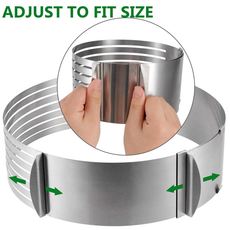 HAKZEON 2 PCS Adjustable Cake Ring Cutter  HAKZEON Stainless Steel 7-Layered Cake Slicer Leveler 6-8 Inch  9-12 Inch Mousse Slicing Round Bread Mold Baking Tool Kit Set for Kitchen DIY Restaurant Bakery - Image 4