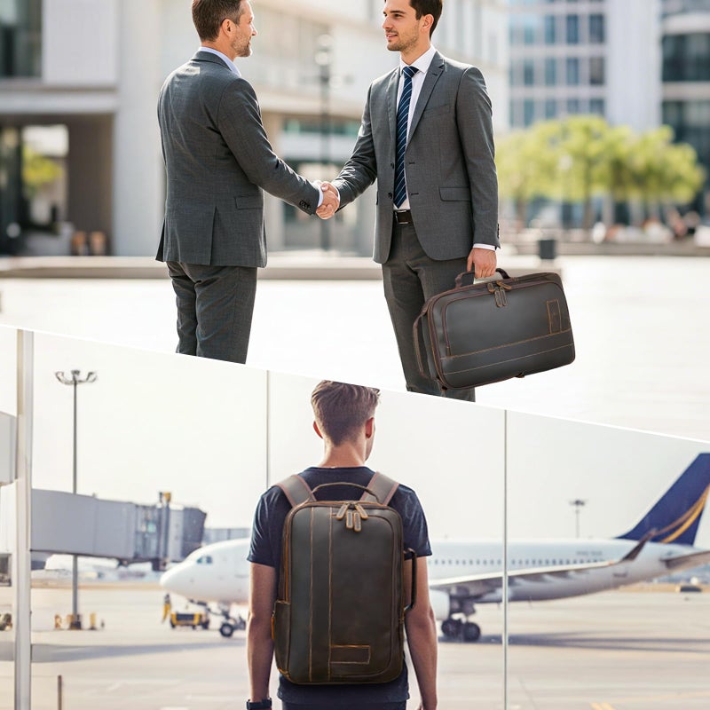 TIDING TIDING Laptop Backpack Men's Leather School Backpack for 15.6 Inch Laptop Bag Expandable Large Travel Backpack for Work Hiking Travel Business Daypacks  - Image 2