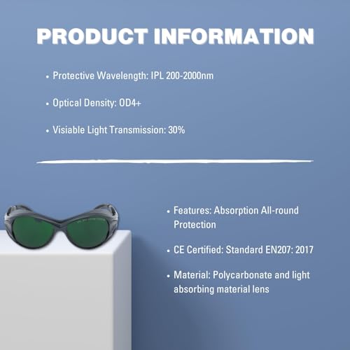MCWlaser Professional LED Red & Blue Light Therapy Glasses 200nm-2000nm IPL Laser Safety Glasses Protective Goggles for Hair Removal, UV400 Tanning Goggles Cosmetology Operators Eye Protection - Image 2