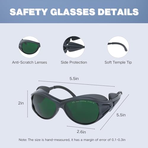 MCWlaser Professional LED Red & Blue Light Therapy Glasses 200nm-2000nm IPL Laser Safety Glasses Protective Goggles for Hair Removal, UV400 Tanning Goggles Cosmetology Operators Eye Protection - Image 3