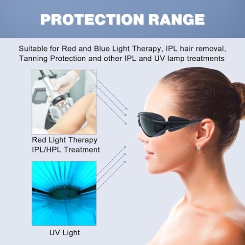 MCWlaser Professional LED Red & Blue Light Therapy Glasses 200nm-2000nm IPL Laser Safety Glasses Protective Goggles for Hair Removal, UV400 Tanning Goggles Cosmetology Operators Eye Protection - Image 4