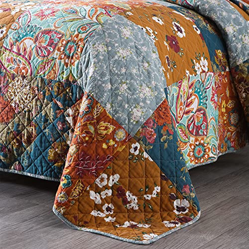 camandy Cotton Bedspread Quilt Bedding Sets 3 Pieces Reversible Coverlet Sets Comforters Luxury Paisley Floral Patchwork Brown Bedspread, Queen Size - Image 4