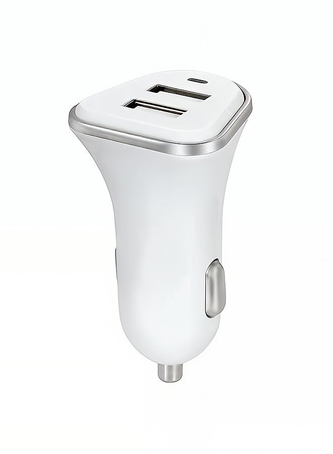 Taimi Dual USB Port Car Charger Fast Charger For Phones and Tablets Compact Design With Overcharge Protection - White - Image 1