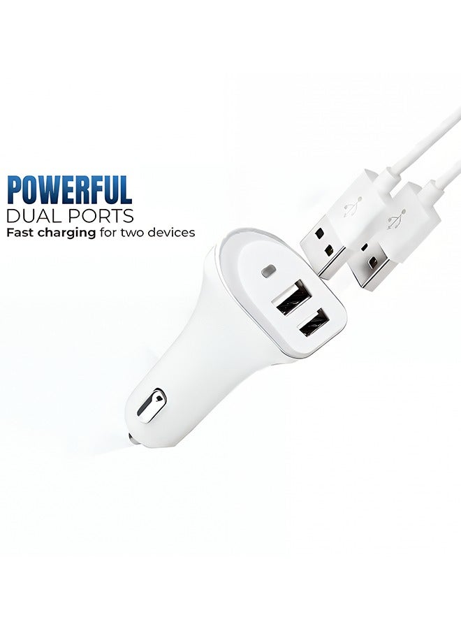Taimi Dual USB Port Car Charger Fast Charger For Phones and Tablets Compact Design With Overcharge Protection - White - Image 3