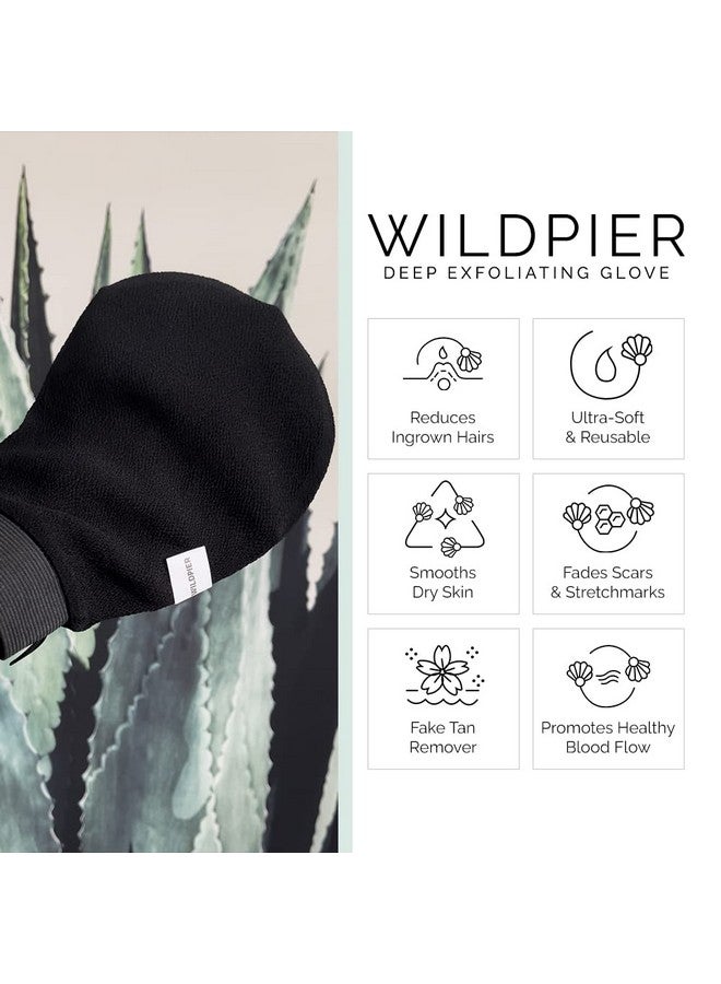Wildpier Beauty Exfoliating Glove Luxe For Sensitive Skin Mitt Body Scrub For Bath Shower Spa Hand Exfoliator Gloves Dead Skin Cell Remover Plant Based Deep Exfoliation Scrubber Black - Image 2