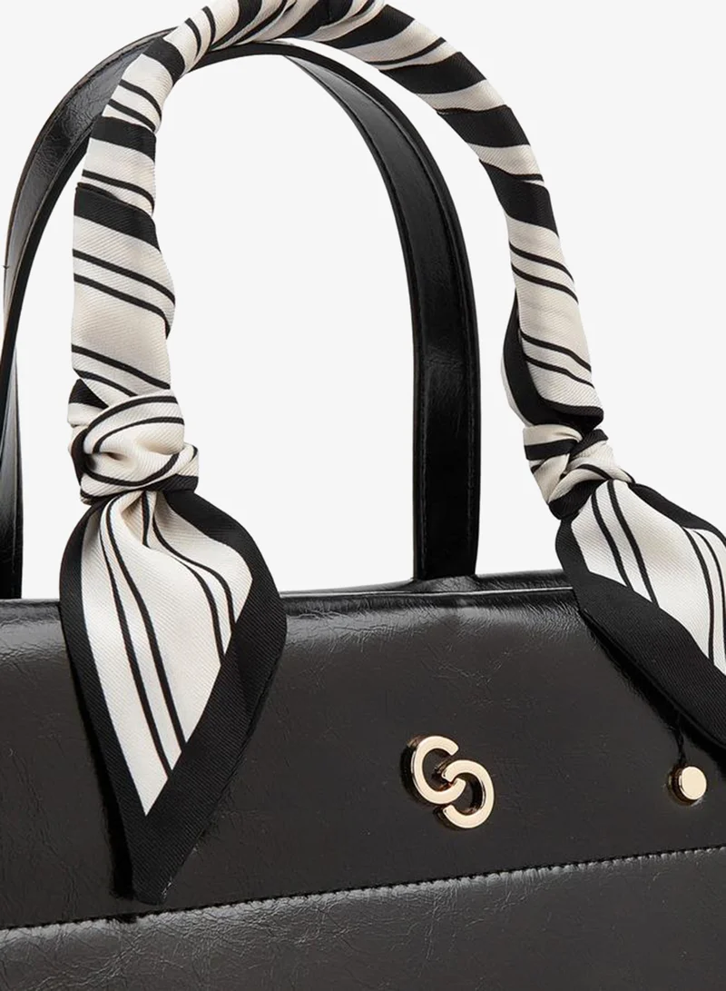 Celeste Black Scarf Accent Tote Bag with Double Handles for Women | Best Price UAE