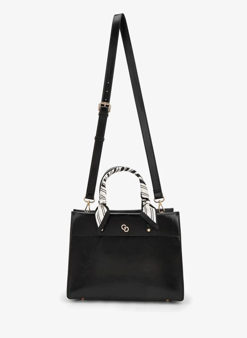 Celeste Black Scarf Accent Tote Bag with Double Handles for Women | Best Price UAE