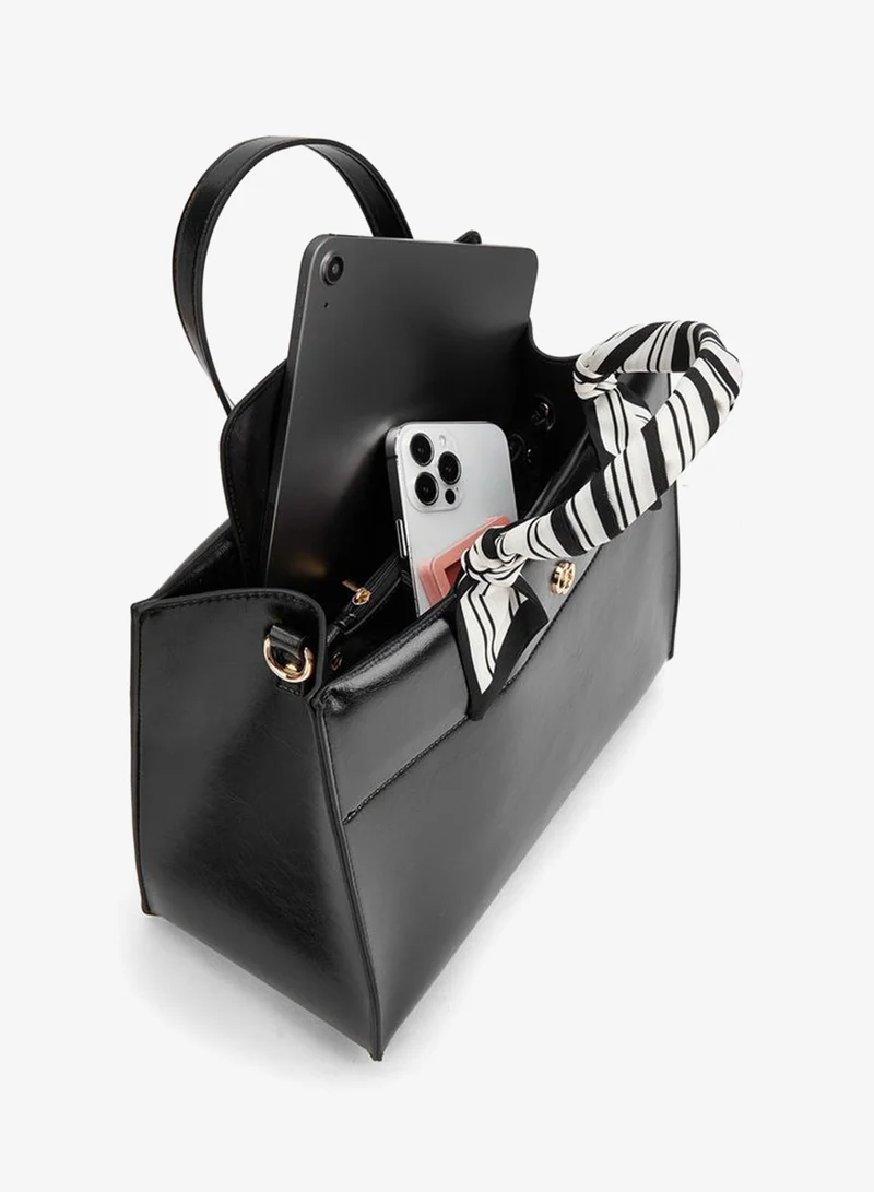Celeste Black Scarf Accent Tote Bag with Double Handles for Women | Best Price UAE