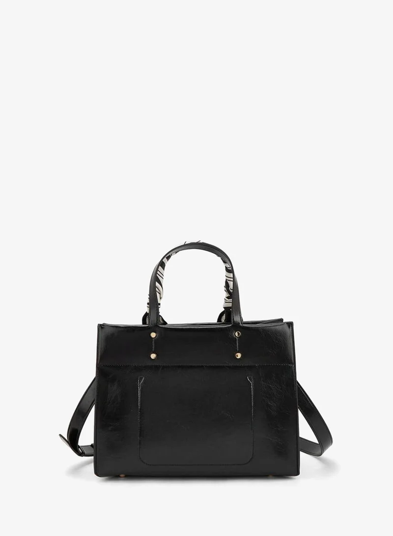 Celeste Black Scarf Accent Tote Bag with Double Handles for Women | Best Price UAE