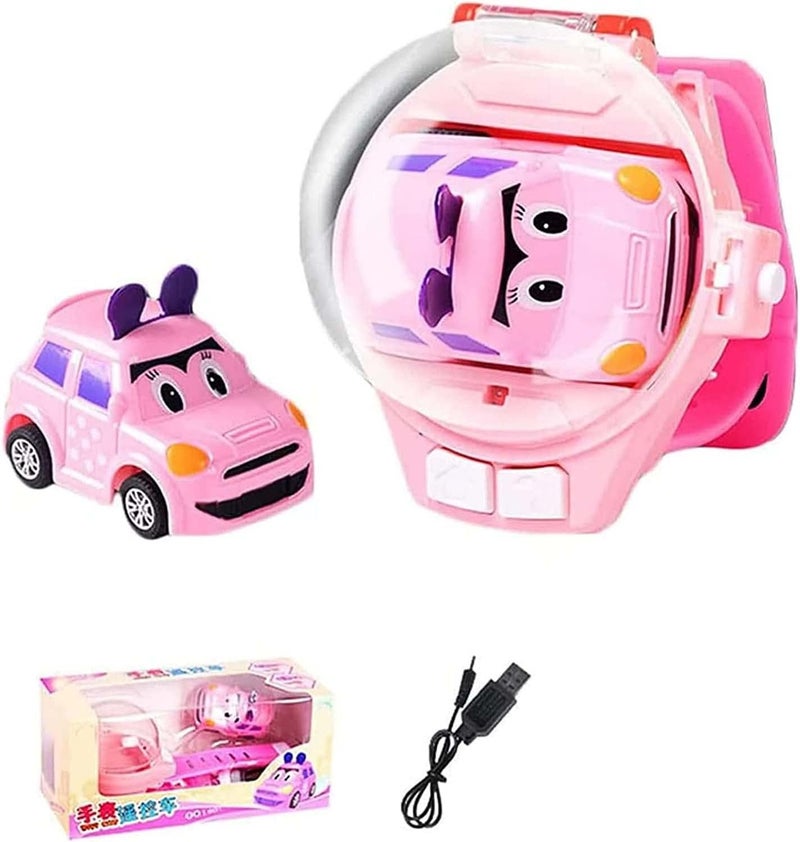 ويوبلز ساعة ألعاب سيارة صغيرة تعمل بالتحكم عن بعد جديدة لعام 2022 - ساعة يد لطيفة تعمل بتردد 2.4 جيجاهرتز، سيارة سباق كرتونية صغيرة قابلة للشحن عبر منفذ USB، ألعاب تفاعلية، هدية للأولاد والبنات (وردي - جديد) - Image 1