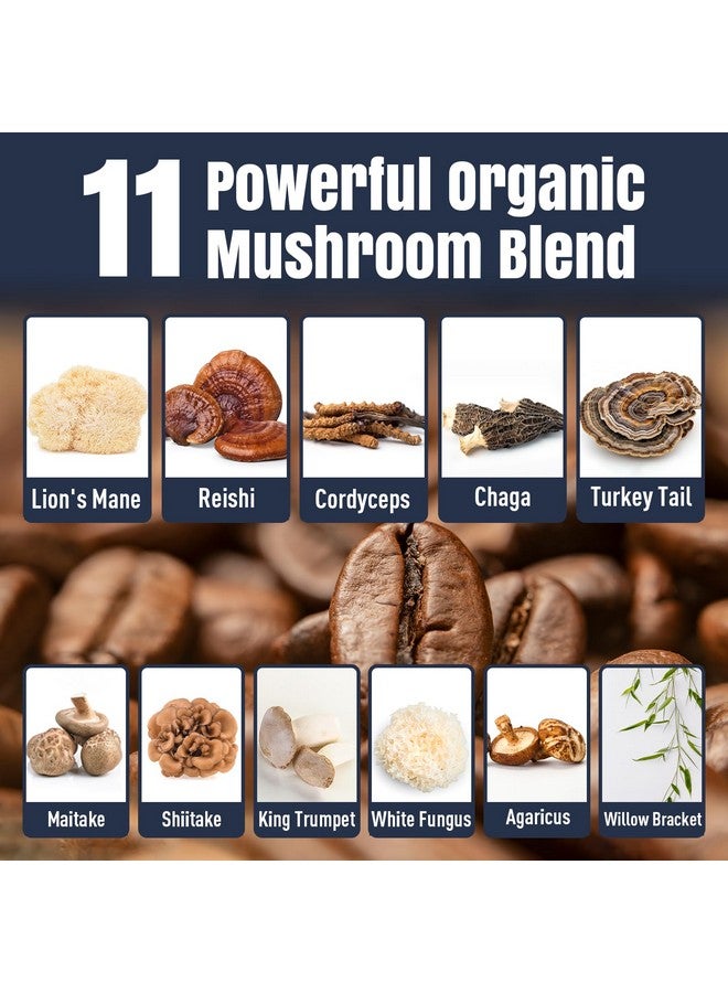 Mushroom Coffee Organic, 11 Superfood Mushrooms includes Lion's Mane, Reishi, Chaga & Ashwagandha, Organic Mushroom Coffee for Focus*, Energy, Memory & Degestion, Low Caffeine & Sugar Free, 5.3oz