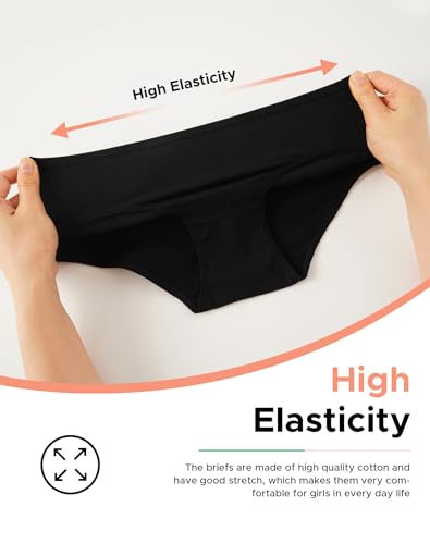 INNERSY ملابس داخلية قطنية للفتيات من INNERSY ، سراويل مريحة للمراهقات ، مقاس 8-16 ، عبوة 6 قطع (12-14 سنة ، جميعها باللون الأسود) - Image 2
