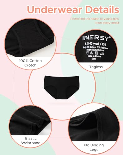 INNERSY ملابس داخلية قطنية للفتيات من INNERSY ، سراويل مريحة للمراهقات ، مقاس 8-16 ، عبوة 6 قطع (12-14 سنة ، جميعها باللون الأسود) - Image 3