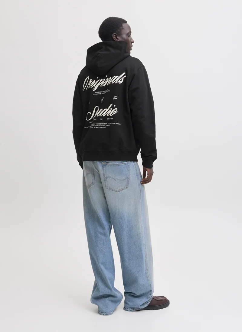 JACK & JONES Black Logo Pullover Hoodie for Men | Best Price UAE