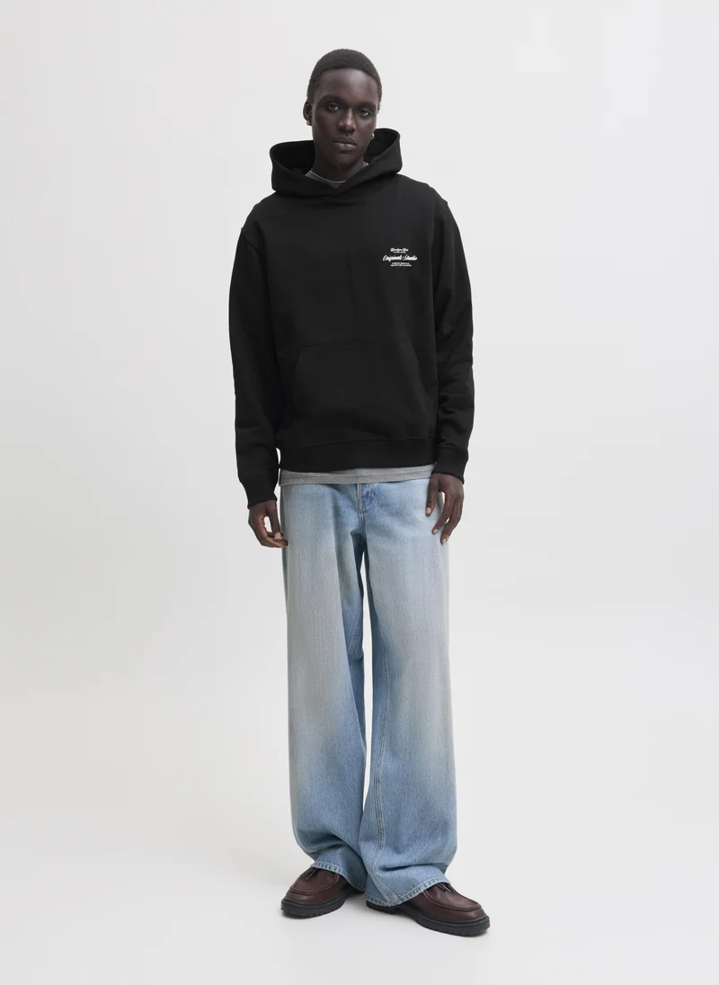 JACK & JONES Black Logo Pullover Hoodie for Men | Best Price UAE
