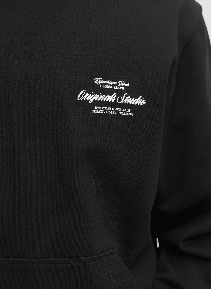 JACK & JONES Black Logo Pullover Hoodie for Men | Best Price UAE