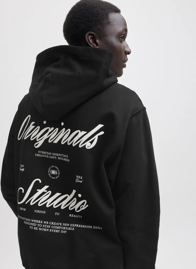 JACK & JONES Black Logo Pullover Hoodie for Men | Best Price UAE