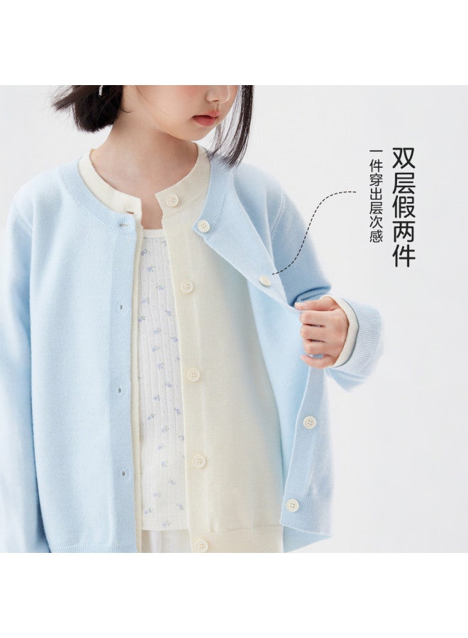 Zuoxi Girls Knitted Cardigan Kids' Open Front Sweater Fake Two-piece Soft & Skin-friendly Autumn Wear 2025 New Collection For Big Kids - Image 3