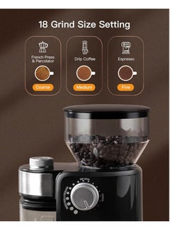 ET-LIFE Electric Burr Coffee Grinder, 18 Grind Settings, Adjustable Burr Mill Coffee Bean Grinder for Espresso, Drip Coffee, French Press and Percolator Coffee, Cleaning Brush Included  - Image 4