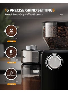 ET-LIFE Electric Burr Coffee Grinder, 18 Grind Settings, Adjustable Burr Mill Coffee Bean Grinder for Espresso, Drip Coffee, French Press and Percolator Coffee, Cleaning Brush Included  - Image 2