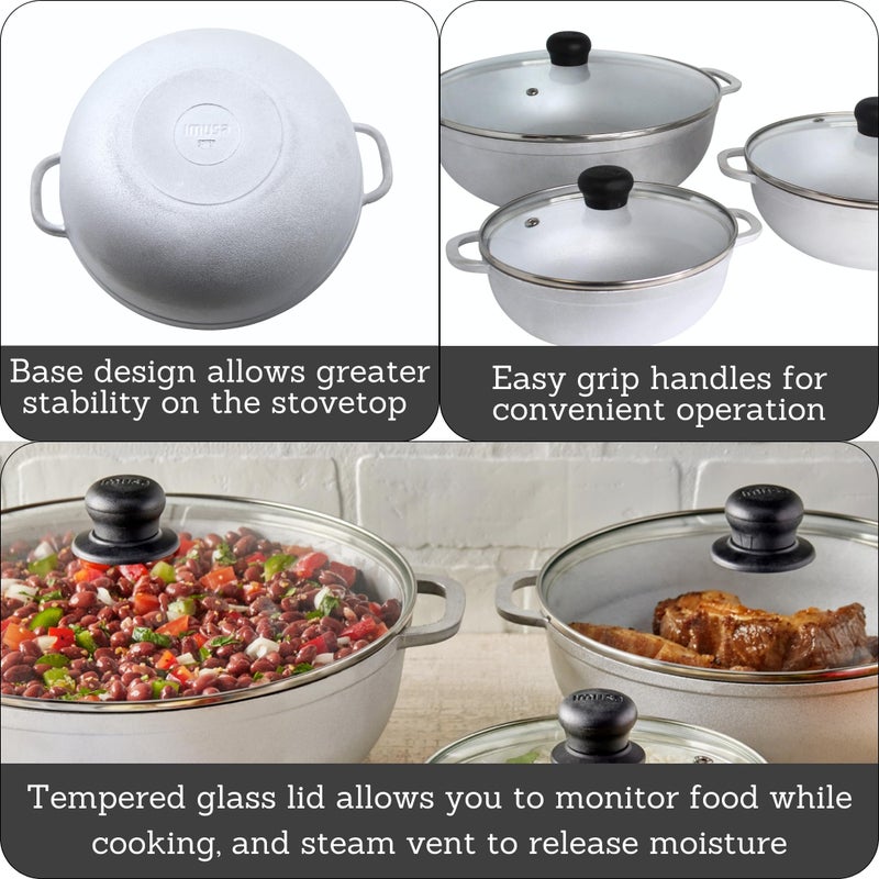 IMUSA Caldero Stock Pot with Glass Lid 3pc Set, 1.5/2.5/5.2qt, Cast Aluminum, Perfect for Serving Medium & Small Groups, Riveted Handles, Made in Colombia, Silver. - Image 2