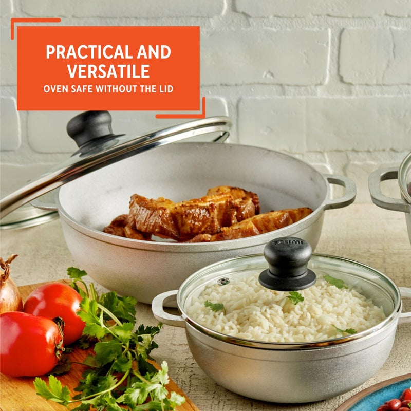IMUSA Caldero Stock Pot with Glass Lid 3pc Set, 1.5/2.5/5.2qt, Cast Aluminum, Perfect for Serving Medium & Small Groups, Riveted Handles, Made in Colombia, Silver. - Image 4