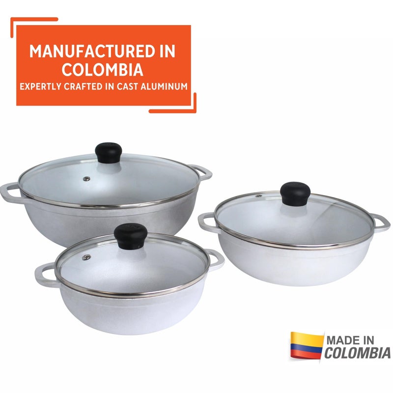 IMUSA Caldero Stock Pot with Glass Lid 3pc Set, 1.5/2.5/5.2qt, Cast Aluminum, Perfect for Serving Medium & Small Groups, Riveted Handles, Made in Colombia, Silver. - Image 3