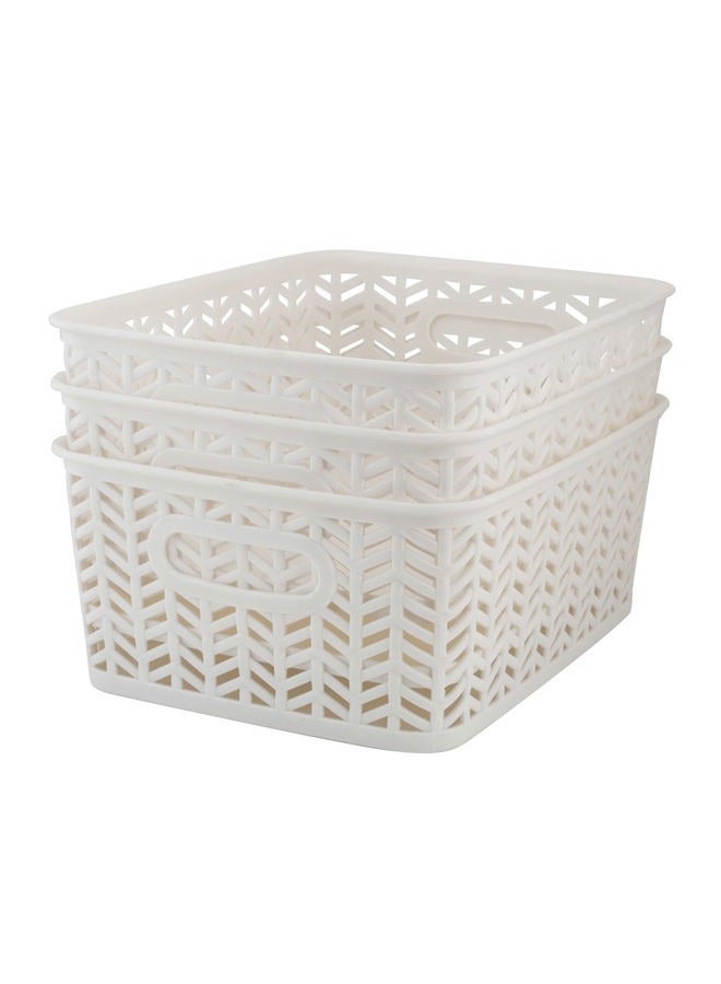 Simplify 3 Pack Small Herringbone Storage Basket | Dimensions: 10"x8"x4" | Light Weight | Two Open Handles | White | Organization | Many Uses | Kitchen Storage | Bathroom Storage | - Image 1