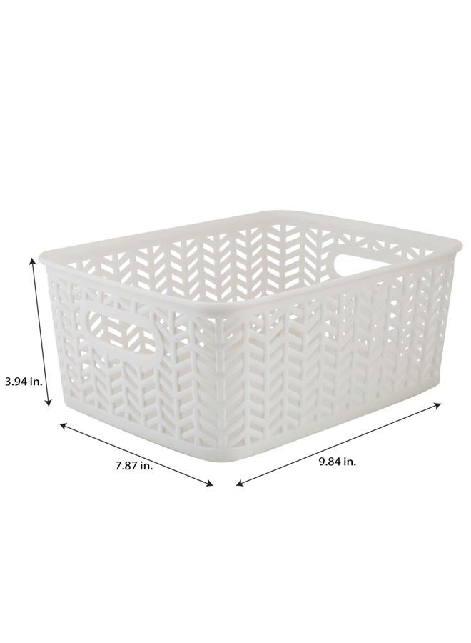 Simplify 3 Pack Small Herringbone Storage Basket | Dimensions: 10"x8"x4" | Light Weight | Two Open Handles | White | Organization | Many Uses | Kitchen Storage | Bathroom Storage | - Image 5