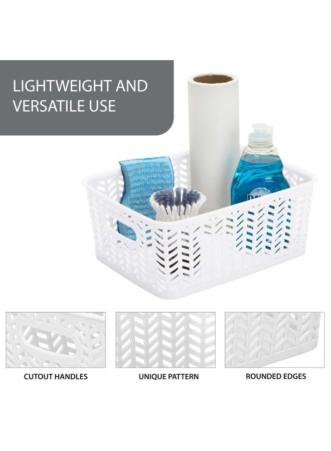 Simplify 3 Pack Small Herringbone Storage Basket | Dimensions: 10"x8"x4" | Light Weight | Two Open Handles | White | Organization | Many Uses | Kitchen Storage | Bathroom Storage | - Image 2