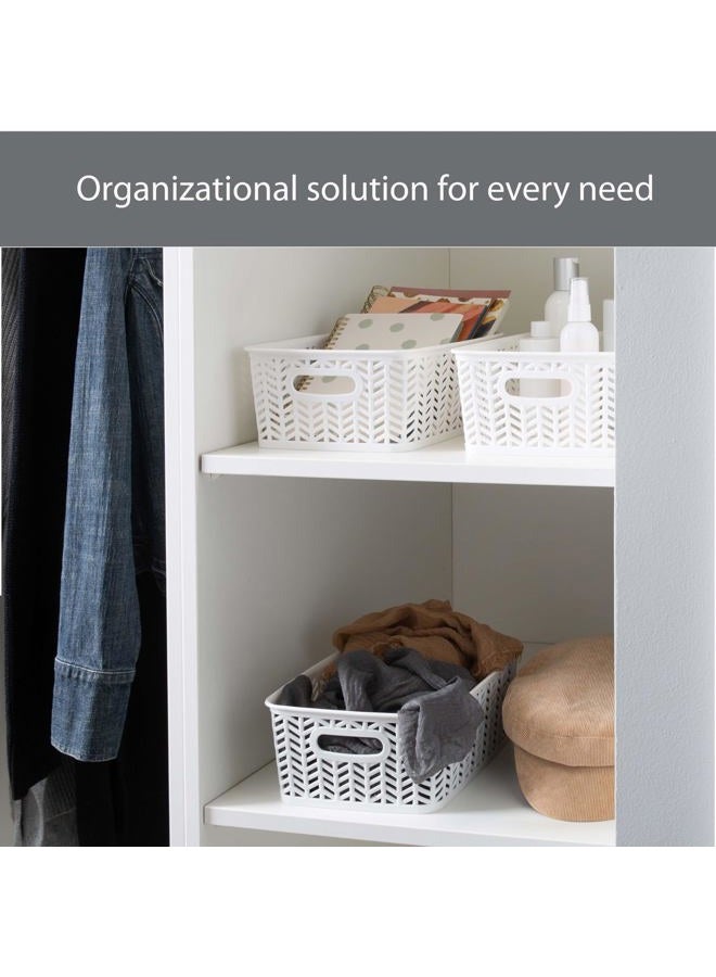Simplify 3 Pack Small Herringbone Storage Basket | Dimensions: 10"x8"x4" | Light Weight | Two Open Handles | White | Organization | Many Uses | Kitchen Storage | Bathroom Storage | - Image 4