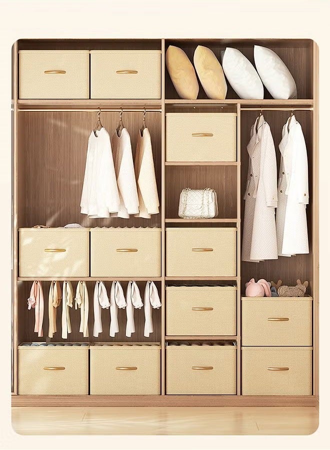 BOUND MOAT 1pcs Wardrobe Clothes Organizer Foldable Closet Storage Box Storage Bins Organizer with Handle Closet Shelf Organizer and Storage, Cloth Storage Bins for Organizing (Beige) - Image 3