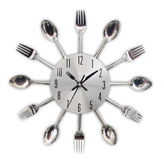 KITCHEN WALL CLOCK 3D REMOVABLE MODERN CREATIVE CUTLERY KITCHEN SPOON FORK WALL CLOCK MIRROR WALL DECAL WALL STICKER ROOM HOME DECORATION