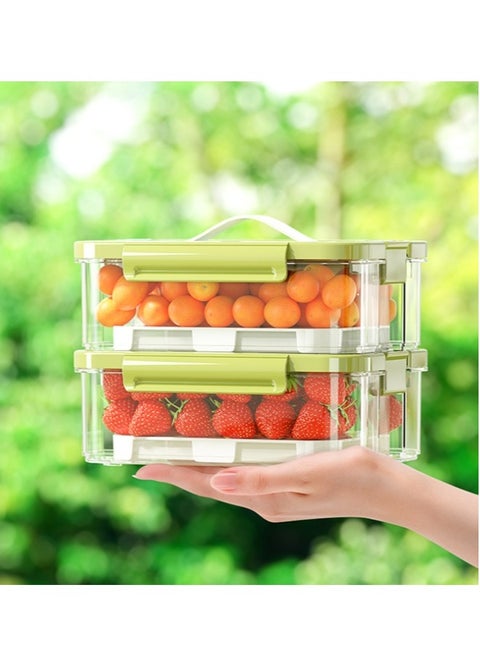 2pcs Clear Crisper Box Fridge Organizers Stackable Refrigerator Storage Containers with Drainage Board and Ice Compartment for Food Drinks Vegetable（1000ml)