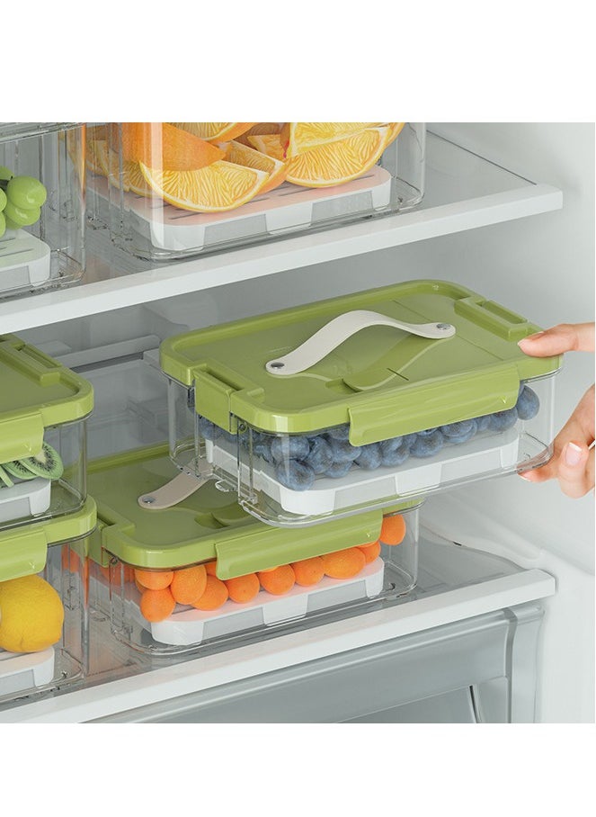 2pcs Clear Crisper Box Fridge Organizers Stackable Refrigerator Storage Containers with Drainage Board and Ice Compartment for Food Drinks Vegetable（1000ml)
