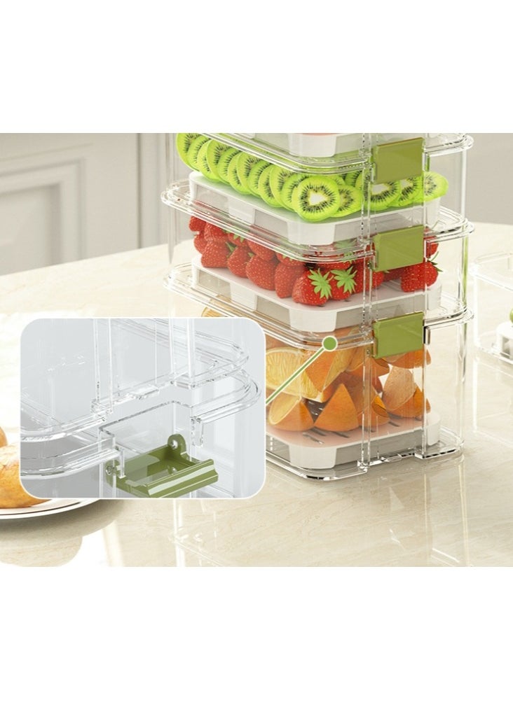 2pcs Clear Crisper Box Fridge Organizers Stackable Refrigerator Storage Containers with Drainage Board and Ice Compartment for Food Drinks Vegetable（1000ml)