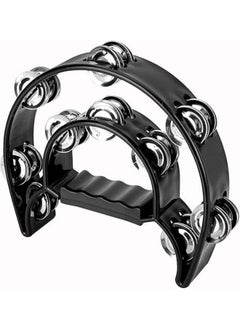 Megarya Double Row Metal Jingles Half-Moon Tambourine Versatile Percussion for Dynamic Performances(Black)
