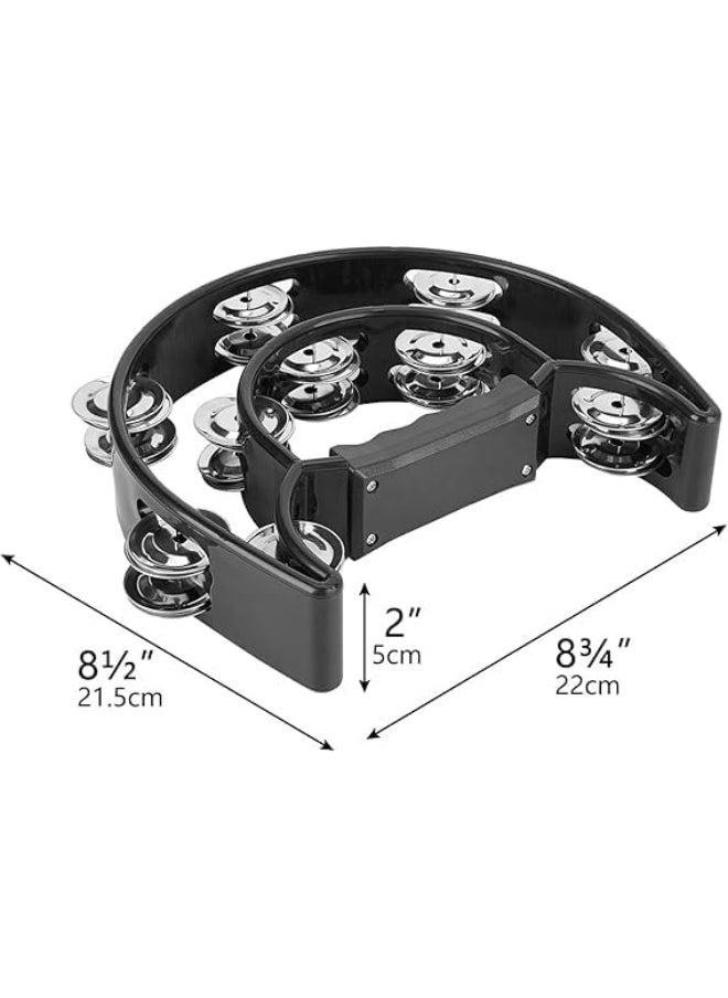 Megarya - Megarya Double Row Metal Jingles Half-Moon Tambourine Versatile Percussion for Dynamic Performances(Black) - Image 1