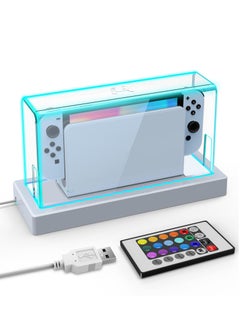 SYOSI Dust Cover for Nintendo Switch/OLED with 16 LED Colors Light Base, Acrylic Clear Display Box Anti-Scratch Waterproof Slim Dock Case, Cool Accessories for Switch  - Image 1