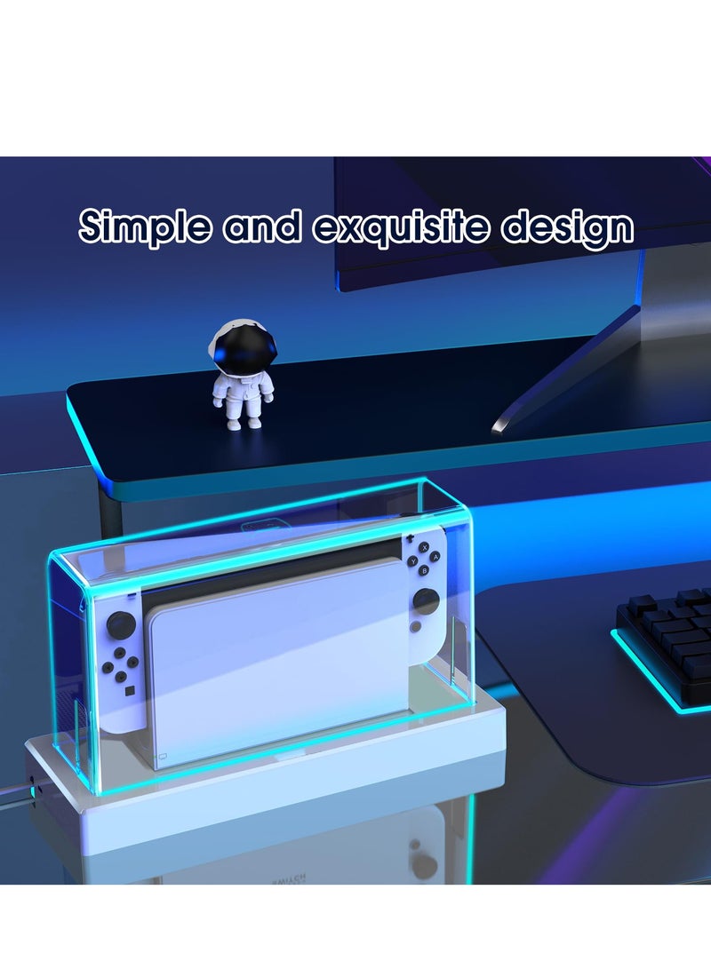 Dust Cover for Nintendo Switch/OLED with 16 LED Colors Light Base, Acrylic Clear Display Box Anti-Scratch Waterproof Slim Dock Case, Cool Accessories for Switch
