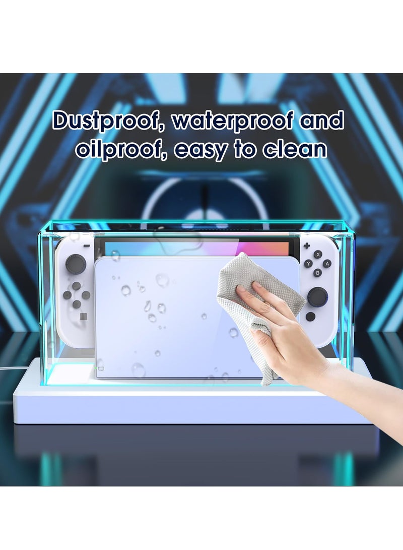 Dust Cover for Nintendo Switch/OLED with 16 LED Colors Light Base, Acrylic Clear Display Box Anti-Scratch Waterproof Slim Dock Case, Cool Accessories for Switch