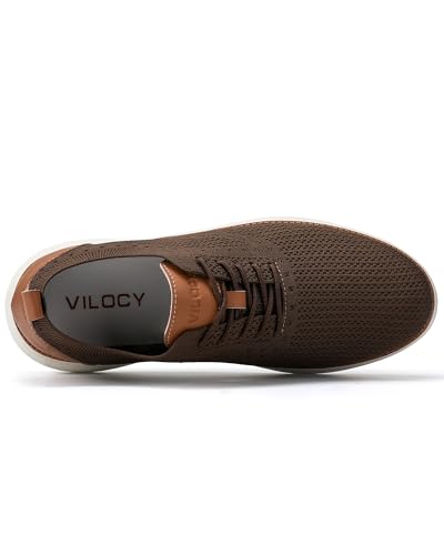 VILOCY Wide Shoes for Mens Casual Dress Sneakers Business Oxfords Mesh Breathable Walking Shoes Tennis Comfortable Wide Width Brown EU44 - Image 4