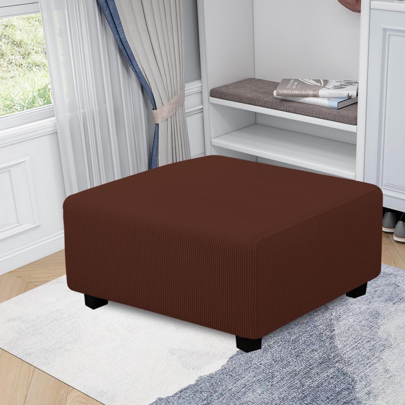 Easy-Going Stretch Square Ottoman Cover 40x40x15 inch Folding Storage Stool Furniture Protector Soft Rectangle slipcover with Elastic Bottom Coffee - Image 2