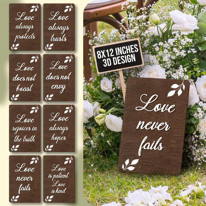 Stofinity Love Is Patient Wedding Aisle Signs - Set Of 8 Rustic Wedding Aisle Decorations For Ceremony And Reception, 1 Corinthians 13 Wooden Wedding Signs For Wedding Decor - Image 1