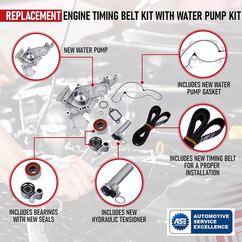 AA Ignition Engine Timing Belt with Water Pump Kit - Compatible with Lexus, Toyota - 4.0L, 4.3L, 4.7L - GS430, GX470, LS430, SC400, SC430, 4Runner, Land Cruiser, Sequoia, Tundra - Replaces TKT-021, TCKWP298 - Image 4