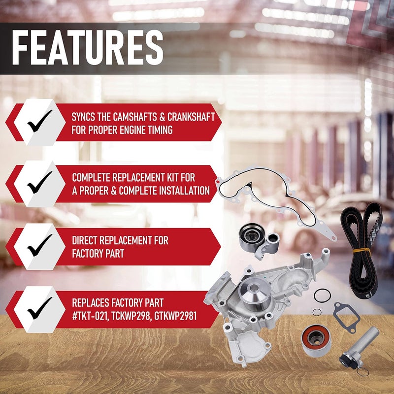 AA Ignition Engine Timing Belt with Water Pump Kit - Compatible with Lexus, Toyota - 4.0L, 4.3L, 4.7L - GS430, GX470, LS430, SC400, SC430, 4Runner, Land Cruiser, Sequoia, Tundra - Replaces TKT-021, TCKWP298 - Image 2