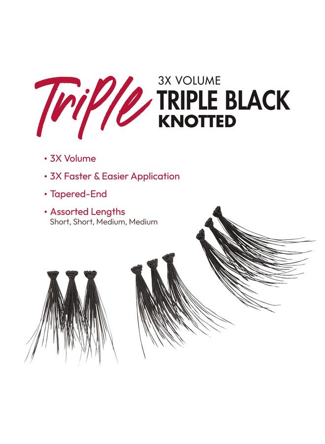 iEnvy False Eyelashes Triple Black Knotted Individual Trio Lashes 3X Volume Reusable Eyelash Clusters (Sm) - Image 3