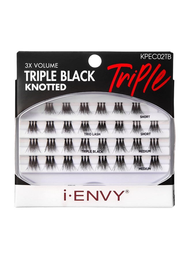 iEnvy False Eyelashes Triple Black Knotted Individual Trio Lashes 3X Volume Reusable Eyelash Clusters (Sm) - Image 1