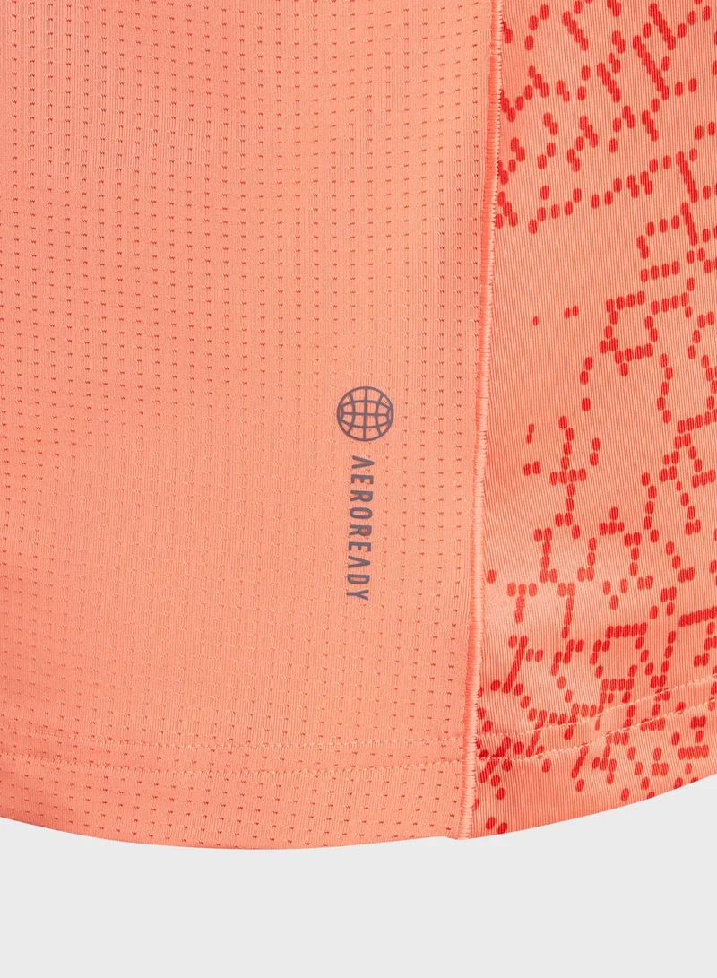 Adidas Kids 3 Stripe Running Aeroready Aop T-Shirt